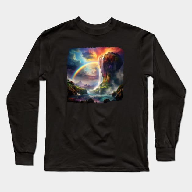 Waterfall and Rainbow Long Sleeve T-Shirt by Elisabeth Lucas